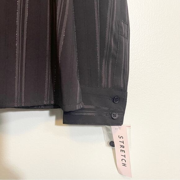 1830 Womens Stretch Striped Collared Long Sleeve Button Down Shirt Black XL NWT - Picture 7 of 12